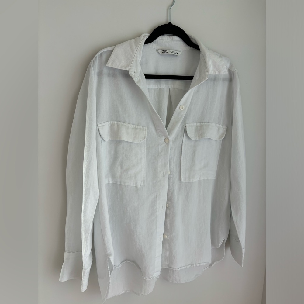 ZARA shirt similar to the Aritzia Babaton Utility Linen Shirt